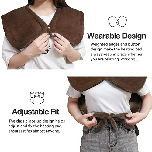 DAILYLIFE Electric Heating Pad 26\"x35\" Electric Heating Wrap for Neck and Shoulders UL Certified with Overheating Protection | 6 Heating Settings | Auto-Off | Machine Washable, Brown