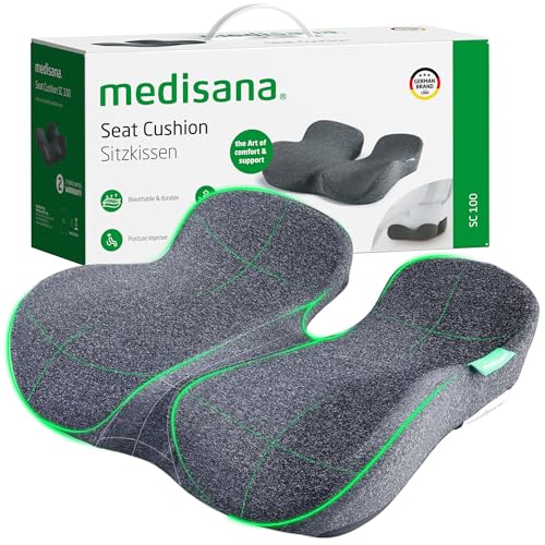 Medisana Seat Cushion, SC 100 Seat Cushions for Office Chairs, Car Seat, Wheelchair - Sciatica & Tailbone & Coccyx Pain Relief Pillow for Driver Sedentary, Christmas White Elephant Gifts for Adults