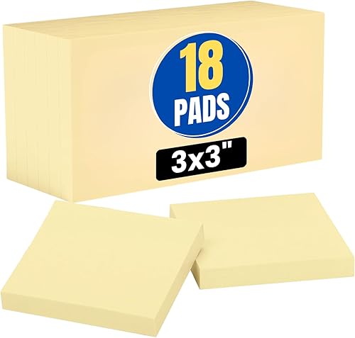 1InTheOffice Notas adhesivas amarillas, notas adhesivas de 3 x 3, notas adhesivas autoadhesivas 18paquete 100 hojaspaquete