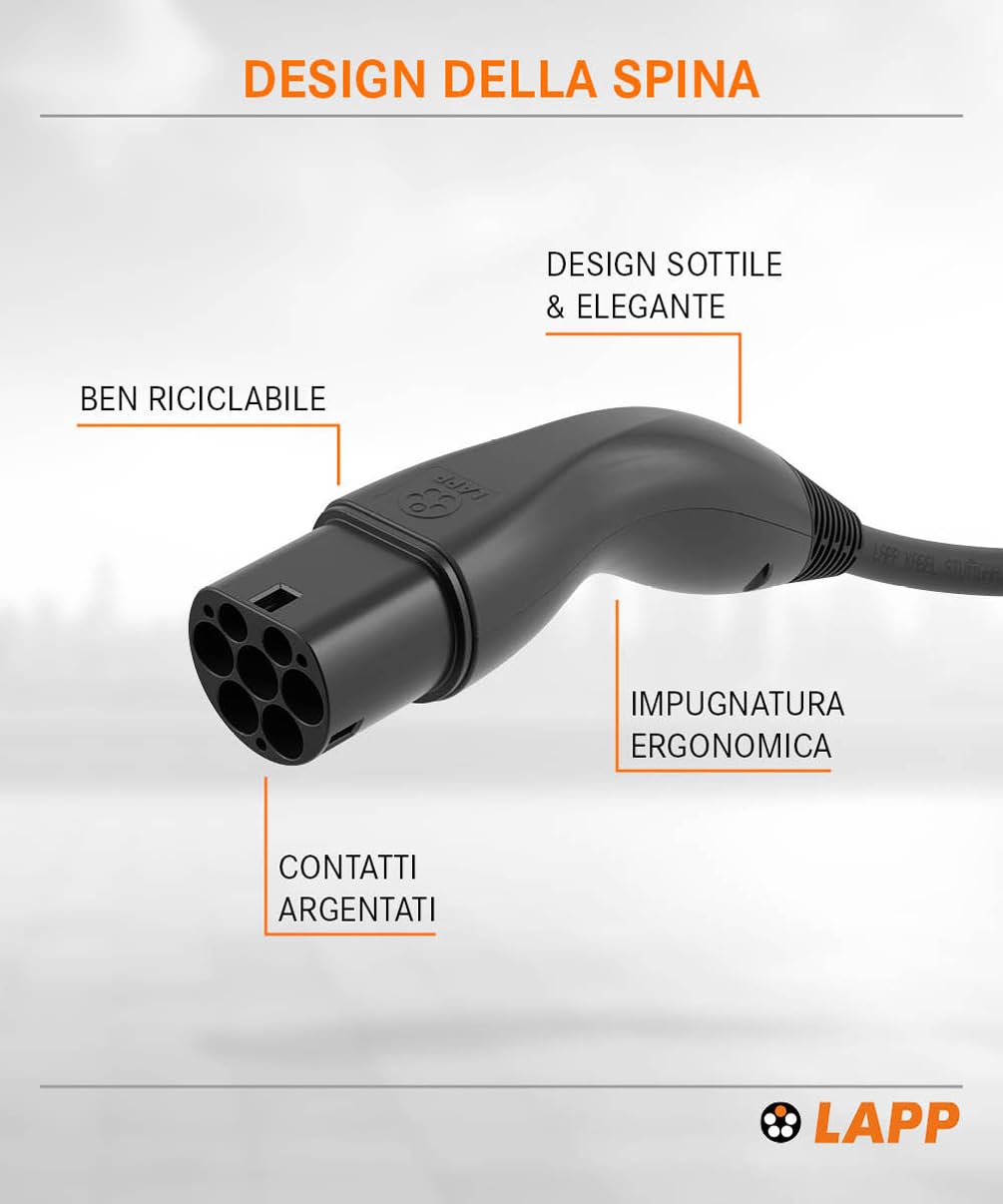 Lapp Mobility Helix - Cavo di Ricarica Tipo 2, 22 KW/autoavvolgente, 32 A, 3 Fasi, per Auto elettrica, modalità 3/5 m
