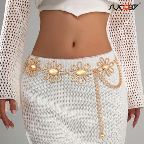 SUOSDEY Western Metal Concho Belt for Women Cowgirl Waist Chain Belt for Boho Dresse Jeans Country Concert Outfit3