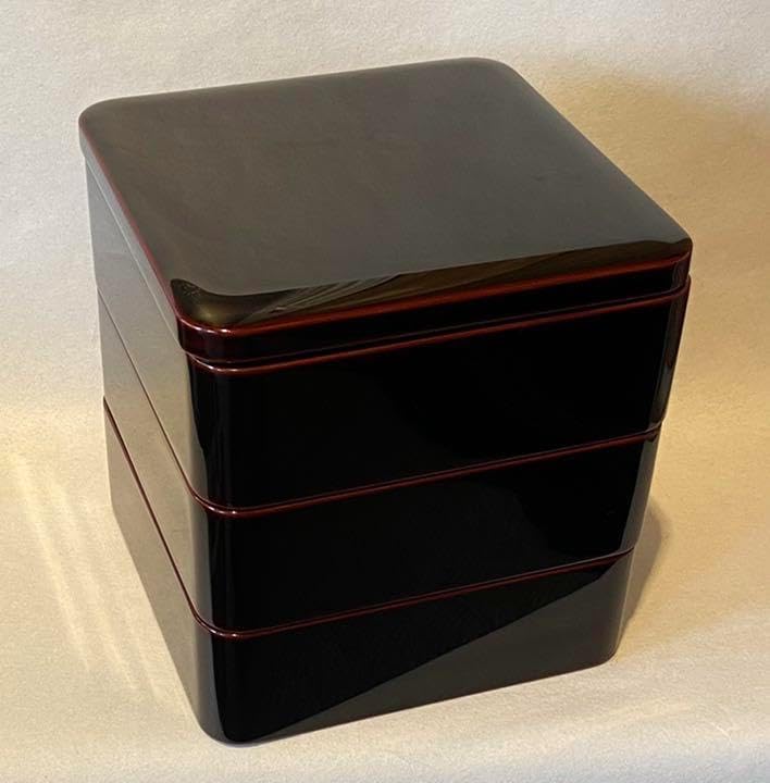 越前漆器□越前塗 三段重5.0 重箱 溜内朱国産天然木・