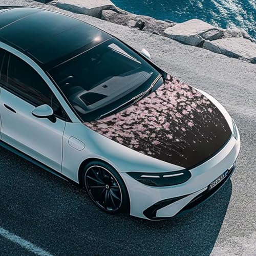 Image of Car Hood Cover Elastic Polyester Car Hood Cover with Cherry Blossom Waterproof Automotive Accessories Suitable Most Automotive Sedans Trucks Pickup Sports Cars