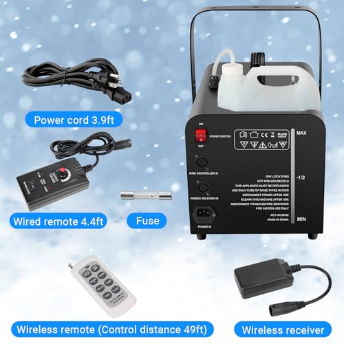 fake snow machine with 9leds light - 1500w artificial snow making machine with 7 color lights effect snowflake maker by remote control for kids wedding party stage christmas decorations