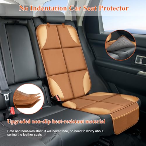 Image of Car Seat Protector for Child Car Seat, 600D Fabric Safe Car Seat Cover with Upgraded Non-Slip Backing, Waterproof Carseat Seat Protectors, No Imprints, 1PCS, Tan
