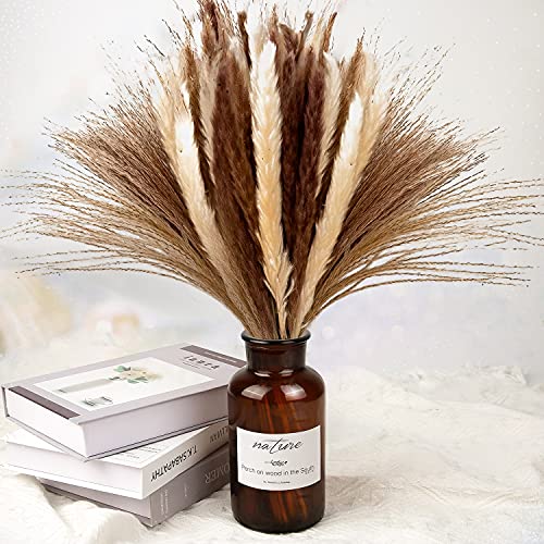 HOBANG Dried Pampas Grass - 80Pcs 15.8 Inch Natural Dry Pampas Grass Decor - 20 Pcs White Pampas & 20 Pcs Brown Pampas & 20 Pcs Pink Reed Grass & 20Pcs Grey Reed Grass