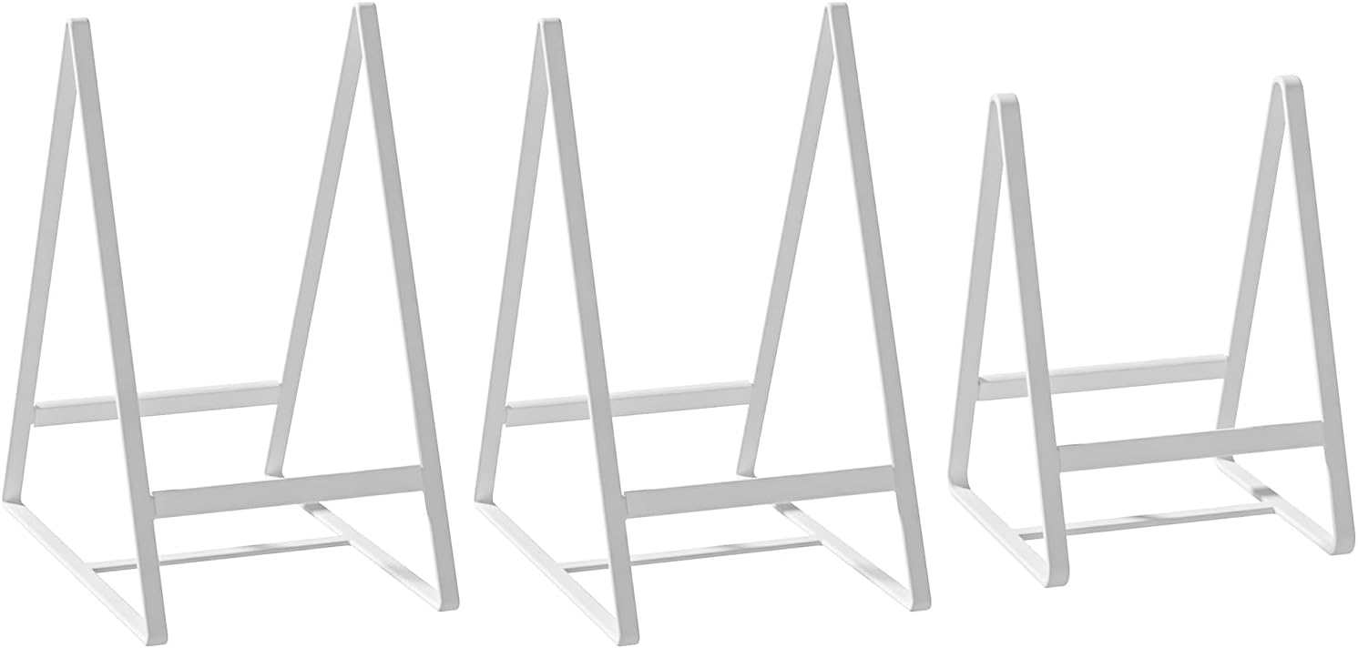2 Large 1 Small Triangle Plate Holders Organizers Upright Cabinet Dish Drying Racks Metal Plate Dish Organizers Racks Stands for Countertop and Cupboard White