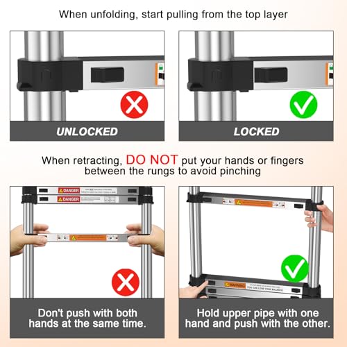 Telescopic Ladder 2.6m/8.5FT,Stainless Steel Lightweight Extension Ladder with Automatic Locking,Non-Slip Feet,Load 150kg/330lb,Multi-Purpose Collapsible Ladder for Household and Outdoor Working 9 Telescopic Ladder 2.6m/8.5FT,Stainless Steel Lightweight Extension Ladder with Automatic Locking,Non-Slip Feet,Load 150kg/330lb,Multi-Purpose Collapsible Ladder for Household and Outdoor Working - Image 9