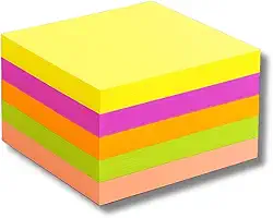 Bloco de Notas Adesivas 500 Folhas 5 Cores Vibrantes 7,6 x 7,6 cm Adesivo de Alta Fixação Autoadesiva Neon Multicor