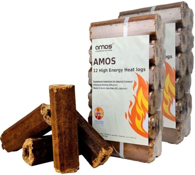 AMOS Ultra Dry High Energy Heat Logs Eco Friendly Low Smoke Minimal Ash