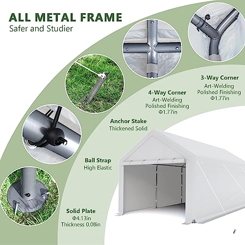 Carport With Removable Sidewalls & Doors,10 X 20Ft Portable Car Tent Garage,All Season Uv Resistant Car Canopy For Auto,Party,Camping,Truck,Boat,Car/White #TOP4