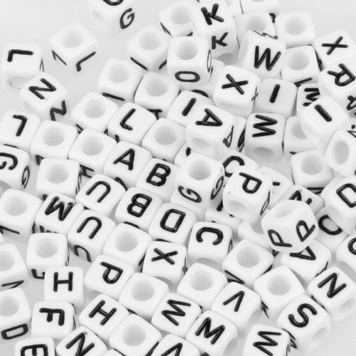Lot 200 Abalorios Plástico Alfabeto Letras Cubo Cuadrados Blanco