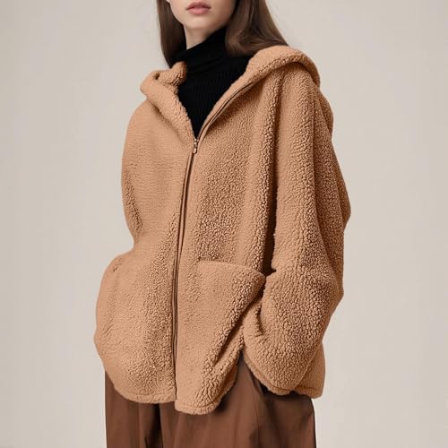 Womens Fleece Zip Up Jacket with Pockets 2025 Oversized Long Sherpa Hoodie Fuzzy Jackets Warm Teddy Coat2