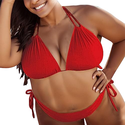 Bikinis para mujer con realce escultural de acabado sólido en talla 5XL