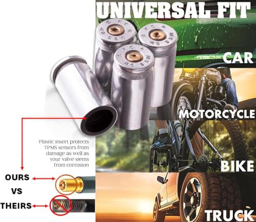 Lucky Shot .40 Cal Casing Bullet Style Tire Cap | Round Tire Valve Stem Caps | Accessories for Cars, SUVs, BMX Bike, Bicycle, Truck, Motorcycle | Set of 4 Nickel Stem Covers - Image 3
