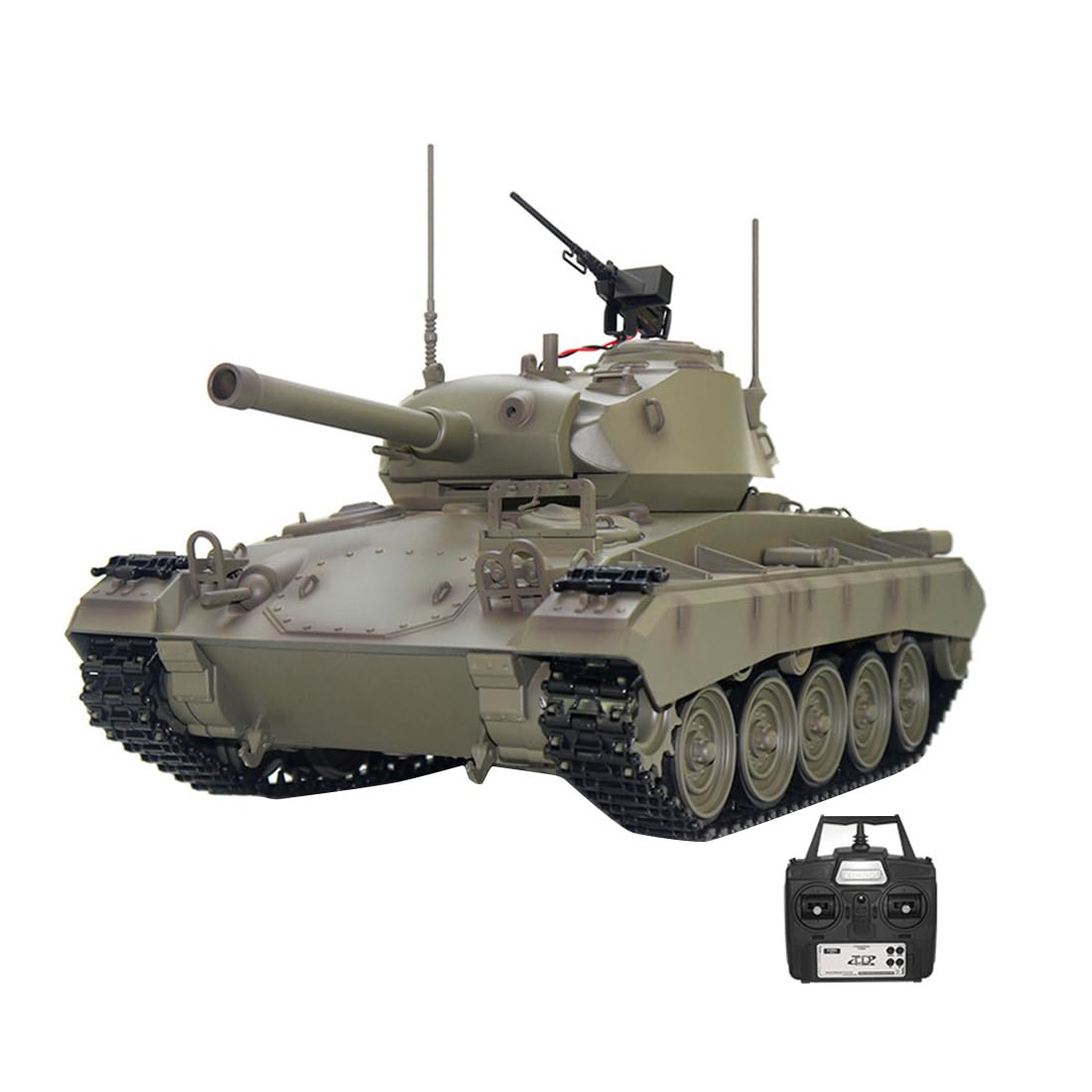 BAUBAUPLAY 1/16 Scale RC US M24 Light Tank Model 2.4Ghz RC Military Battle Tank Toy with Smoke and Sound Effects