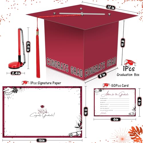 2024 Graduation Party Decorations - Graduation Card Box Holder for Graduation Decorations Class of 2024, with Signature Guest Book Board, Signature Pen and 50 Graduation Cards - School Party Favor - Thumbnail 6