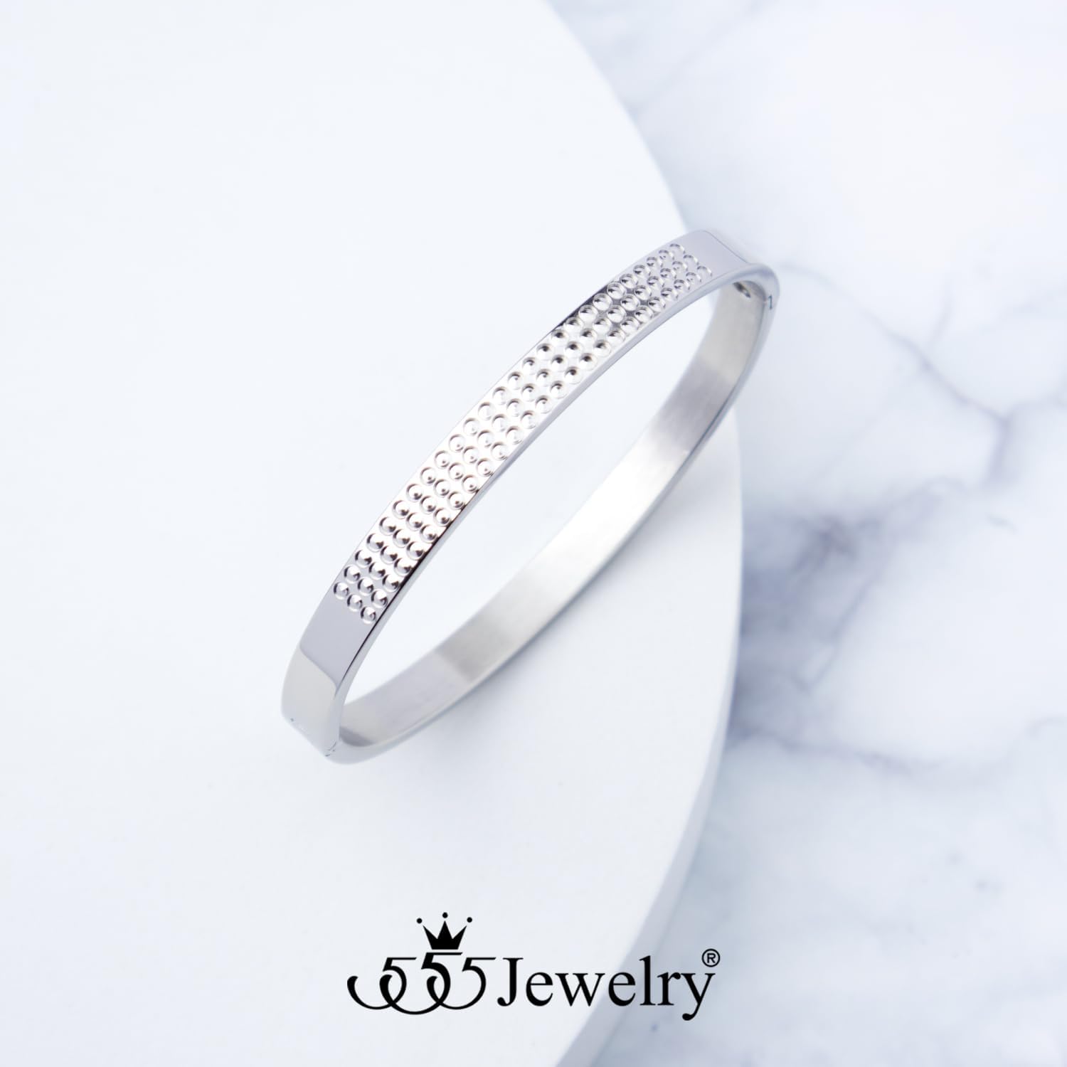 555Jewelry 6MM Stainless Steel Solid Durable Circle Patterned Bangle Bracelets for Women Men Hinged Bangles for Women Girls Boys - Image 6