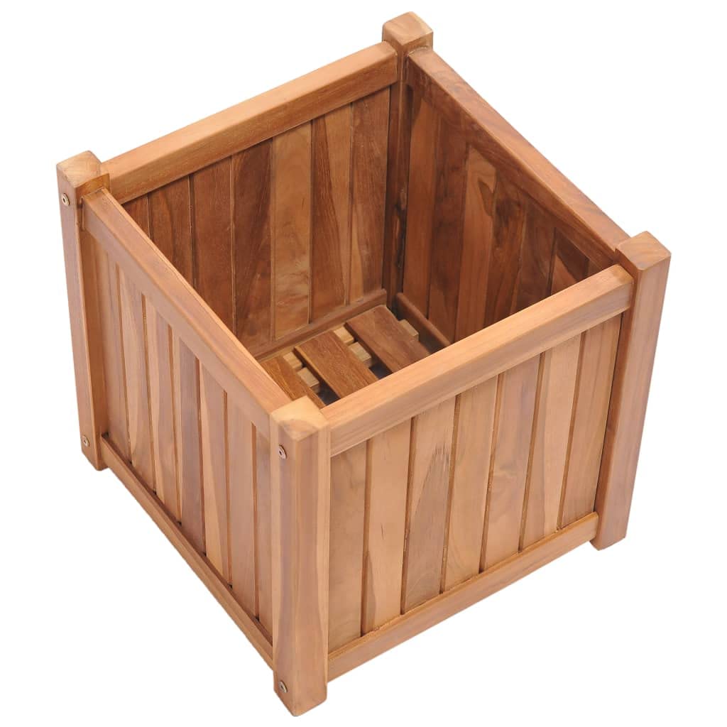 Jardinière surélevée en bois massif d'exception, pot cubique en teck de terrasse