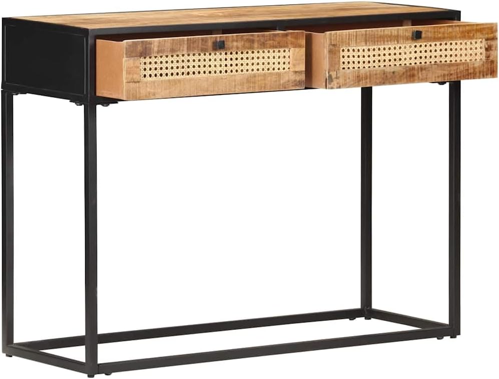 vidaXL Rough Wood Mango Sideboard Side Storage Wooden Console Table Cabinet Living Room Bedroom Hallway Home Decor Interior Furniture Natural Cane