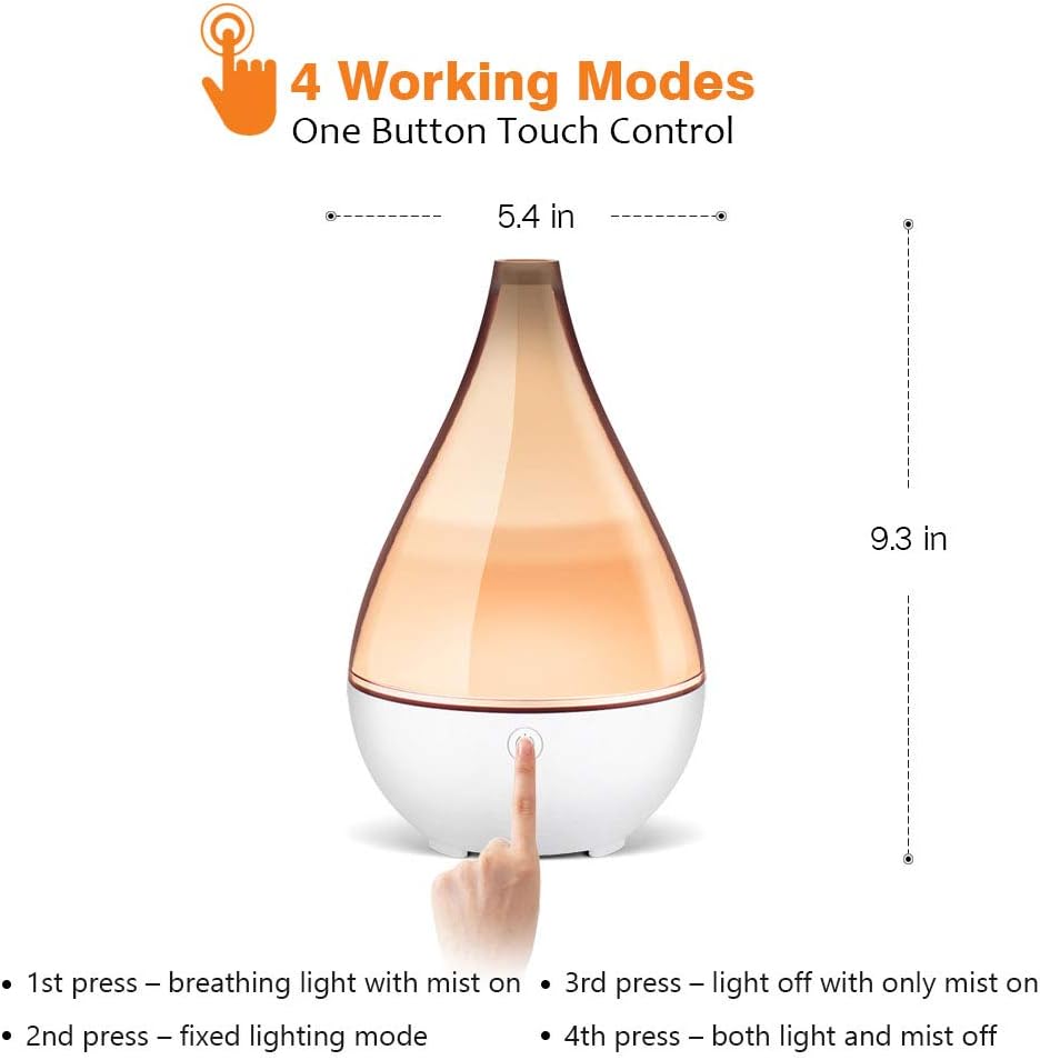 InnoGear 2019 Vase-Shaped Essential Oil Diffuser, Elegant Transparent Cover Cool Mist Humidifier Ultrasonic Aromatherapy Diffusers with Unique Breathing Lights Waterless Auto-off for Home Yoga Office