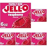Jell-O Raspberry Gelatin Dessert Mix, Family Size, 6 oz Box, (Pack of 5)