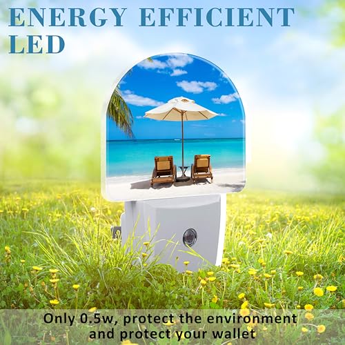 Image of Deckchairs on The Beach Night Light Plug into Wall with Dusk to Dawn Sensor Cute Nightlight for Kid Girls Boys Women Men Room Decor, Hallway, Kitchen, Bathroom, Nursery, Stairs