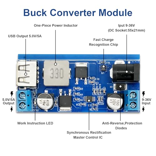DC-DC Buck Converter 24V/12V auf 5V 5A,QIQIAZI Step Down Converter,Stromversorgung Step Down Modul,Abwärtswandler Einstellbares Netzteil Abwärtsmodul mit USB Port(5 Stück)