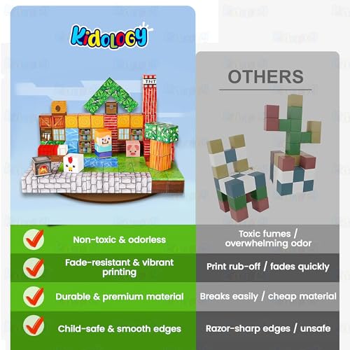 Image of Kidology 100PCS Magnetic Blocks for Kids | Village Theme Magnetic Building Tiles Set | STEM Construction Toy for Toddlers Ages 3+ | Creative Sensory Magnet Blocks for Indoor & Outdoor Play