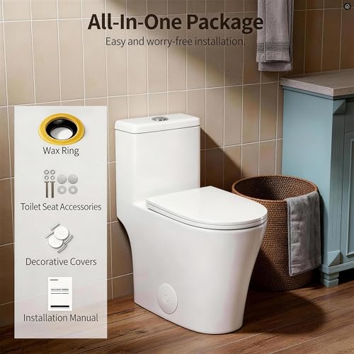 Inodoro de una pieza compacto VANCOCO de 25 pulgadas blanco para baños pequeños 8