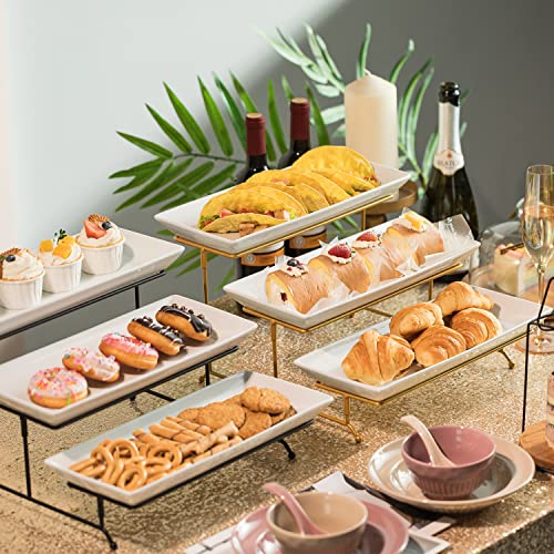 Gomakren 3 Tier Serving Stand With Porcelain Serving Platter Tray - Collapsible Gold Stand With 3 Piece Large14 Inch White Plates For Food Presentation Dessert Server Display And Entertaining #TOP2