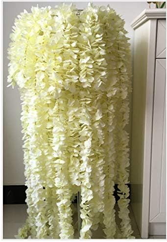 Famibay Wisteria Artificial Flowers Garlands Silk Wisteria Vine Hanging Wisteria Garland White Faux Wisteria Garland for Home Party Wedding Arch Backdrop Decor (4PC, White)