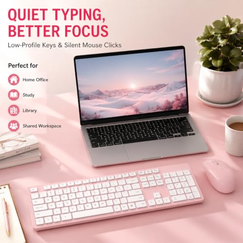 LeadsaiL Ensemble clavier et souris sans fil 2,4 GHz USB pour ordinateur portable HP/Lenovo et Mac - Design ergonomique avec 12 raccourcis multimédia - Rose – vue 2