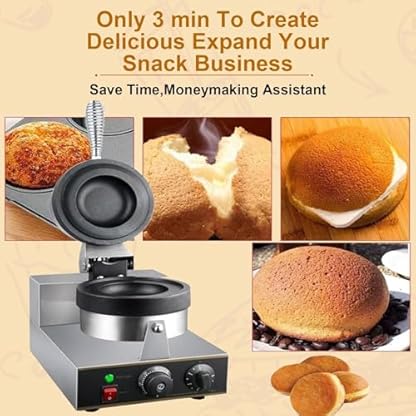 ELIKBH Burger-Maschine, 180°-Drehung, elektrische Waffeleisenmaschine, Eiscreme, 50–300 °C, einstellbare Temperatur, elektrische Waffeleisenmaschine, 1300 W, Haushalts-Hamburgermaschine(A) – Bild 5