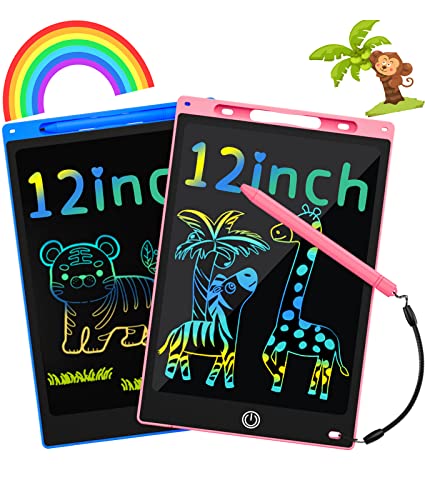 Dirrelo 2 Stück Maltafel Zaubertafel, 12 Zoll LCD Schreibtafel Kinder Spielzeug ab 2 3 4 5 6 Jahre Mädchen Junge, Bunte Bildschirm Schreibtablett Kinder Mädchen Geschenke für Geburtstag Weihnachten Cover