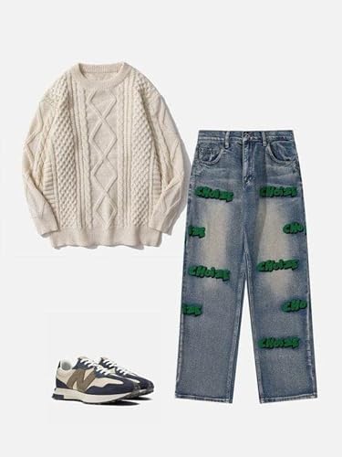 Aelfric Eden Oversized Knit Sweater Solid Vintage Pullover Sweater Unisex Woven Crewneck Knitted Tops Khaki #TOP5