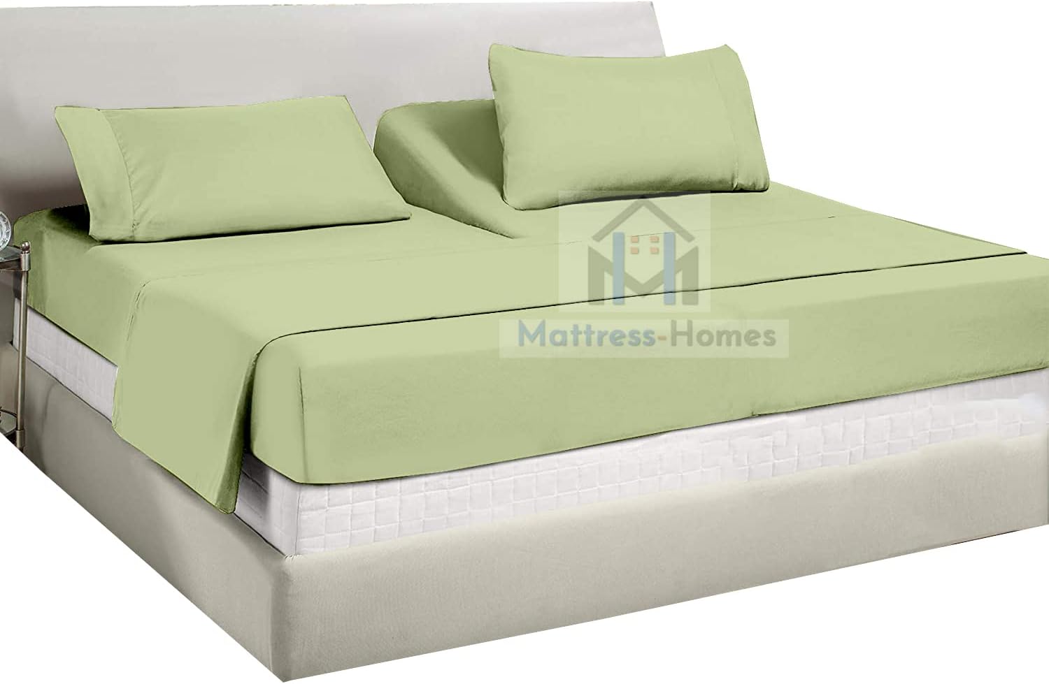 Mattress-Homes Adjustable Bed King Sheet Set, 400 TC 100% Cotton, Half-Split Cal King Fitted Sheet (34" Top Split), Sage