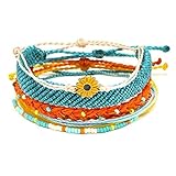 SUNSH 5PCS Boho Woven Friendship Bracelets for Women Teens Girls Kids Handmade Wrap Rope Sunflower Charm Beach Surf Braided Strings Adjustable Waterproof Gifts