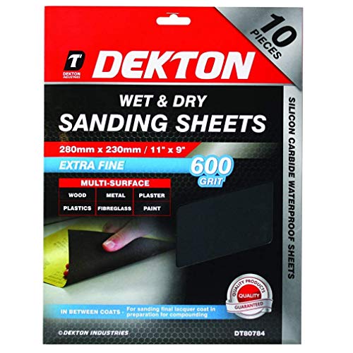 Dekton 10PC Wet & Dry Sanding Sheets 230mm/ Extra Fine - 600 Grit | Tougher & Quicker than Ordinary Sandpaper | Ideal for Paint & Varnish Removal | Multi-Surface Wood, Metal, Plaster, Plastics & Paint