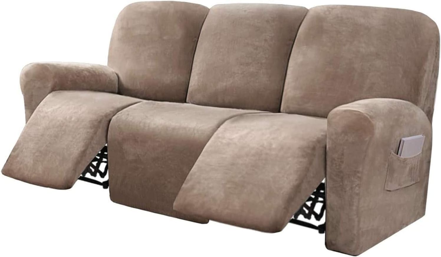 8-Pieces Recliner Sofa Cover Stretch Velvet Reclining Sofa Slipcovers for 3 Seater, Soft Thick Recliner Couch Covers Furniture Protector with Side Pocket (Color : Brown)