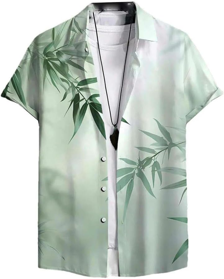 Men's Short-Sleeved Shirt Chinese Style Hawaiian Lapel Casual V-Neck Quick-Drying Lightweight top Summer