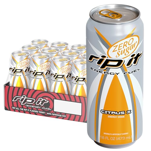 Rip-It Energy Drink | Citrus X Zero Sugar | Zesty Citrus Flavor | 12-Pack (16oz Cans) | 160mg Caffeine | Sugar Free | No Crash | Hardcore Energy That Rips!