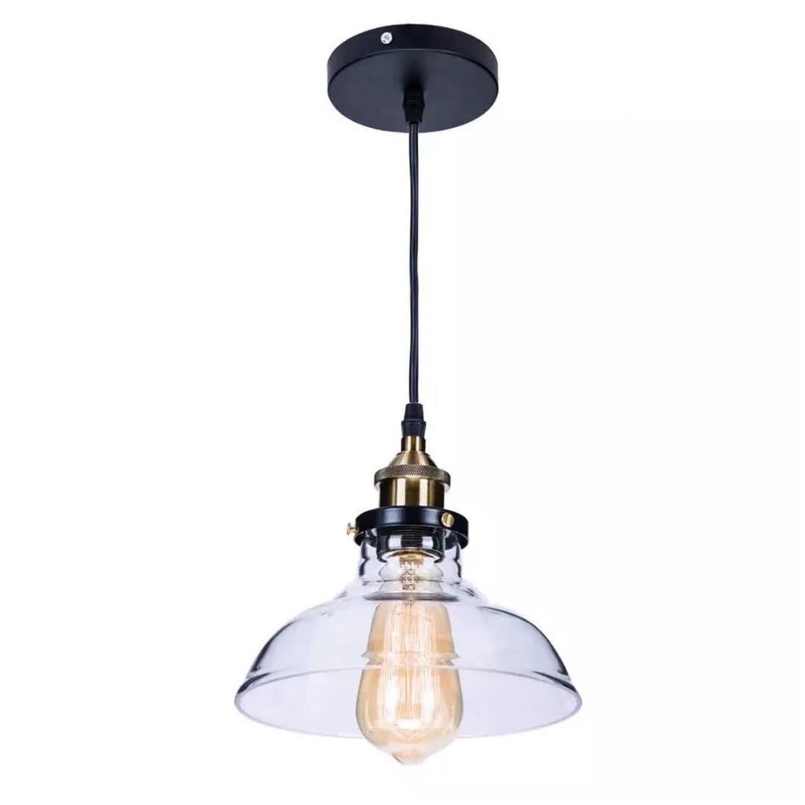 HUAYUSEDF Industrial Clear Glass Pendant Lamp Chandelier Hanging Lighting Ceiling Fixture Adjustable for Kitchen Dining Room Bedroom