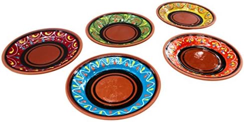 Cactus Canyon Ceramics Spanish Terracotta 5-Piece Small Tapa Plate Set, Multicolor
