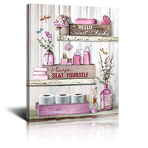 Rustic Bathroom Sign - 'Please Seat Yourself' Print - Pink