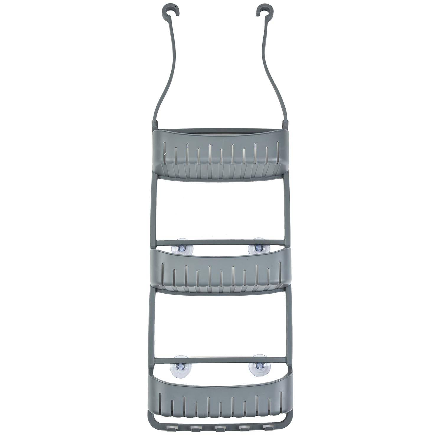 TRIO HOME 3-Tier Hanging Bathroom Shower Caddy Adjustable Mounting Arms Loofah Razor Hooks Suction Cups Polypropylene Rust-Resistant Grey