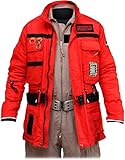 Just5dots Men's Frozen Empire Red Jacket - Movie-Inspired Ghostbusters Outerwear with Customizable Name Badge (US, Alpha, Large, Regular, Regular, Red)