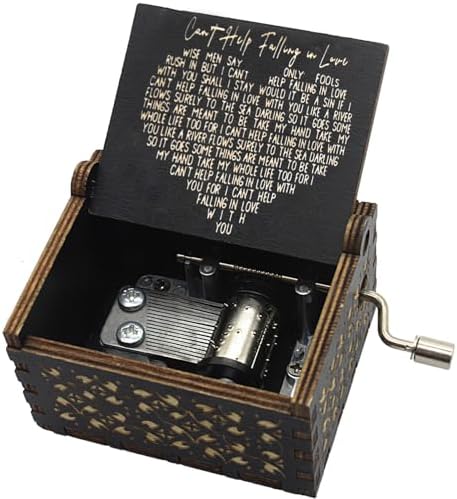 Can't Help Falling in Love Music Boxes,Wood Laser Engraved Vintage Hand Cranked Cute Music Box, for Your Loved One's Birthday Valentine's Day Christmas