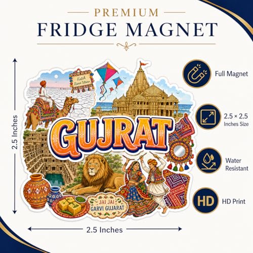 Image of Zesta Wooden Fridge Magnets Set | Refrigerator Decor Magnets for Kitchen | India Souvenir Fridge Magnet Collection | Wooden Magnet for Fridge Door Decoration (Gujrat)