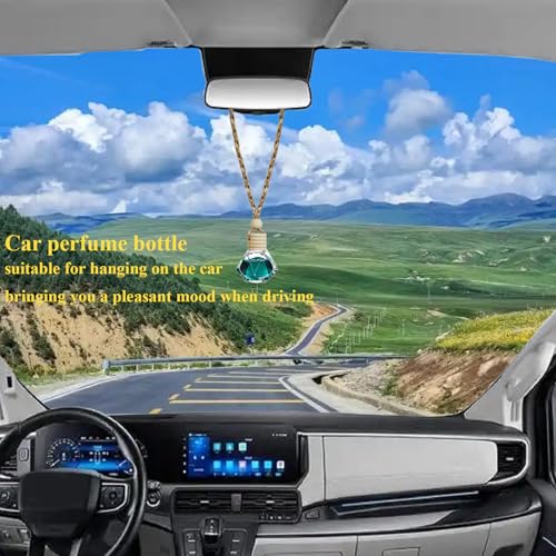 Image of 100pcs 8ml Hanging Car Air Freshener Diffuser Car Diffuser Bottles,Empty Refillable Clear Glass Essential Oil Fragrance Perfume Pendant Glass Vials with Wooden Caps Car Diffuser Air Freshener
